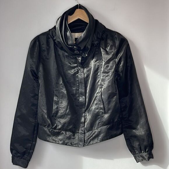 Aryn K Satin Bomber Jacket Couture Collar - Picture 3 of 8
